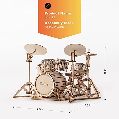 Rolife 3D Wooden Puzzles for Adults Drum kit Musical Instrument Model(TG409) Rolife