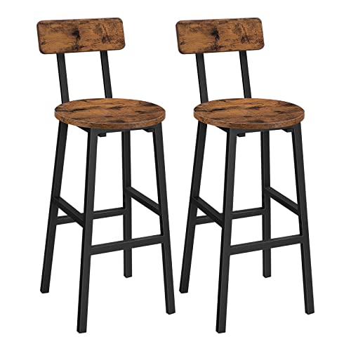 MAHANCRIS Bar Stools, Set of 2 Round Bar Chairs, 24.4 Inches Bar Stools with Back, Breakfast Bar Chairs with Footrest, Counter Bar Stools, for Dining MAHANCRIS