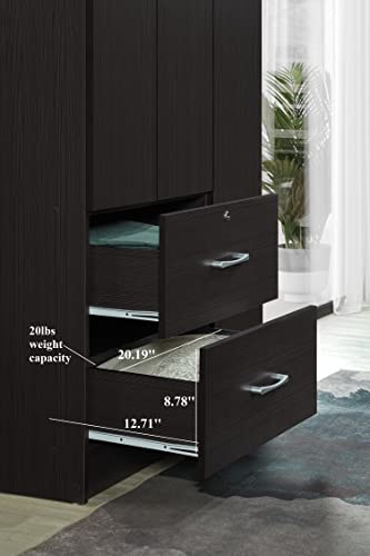 Hodedah 3-Door 2-Drawers, 3-Shelves in Chocolate Bedroom Armoires, 21"D x 36"W x 72"H Hodedah