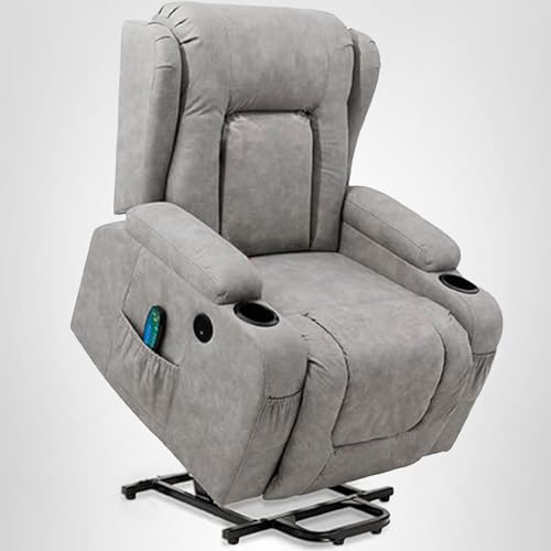 Best Choice Products PU Leather Electric Power Lift Chair, Recliner Massage Chair, Adjustable Furniture for Back, Legs w/ 3 Positions, USB Port, Heat, Cupholders, Easy-to-Reach Side Button - Gray