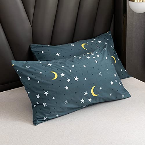 jejeloiu 4 Piece Star and Moon Bed Sheet Set King Size Universe Galaxy Fitted Sheet for Kids Boys Girls Outer Space Bedding Includes 1 Flat Sheet & 1 Sheet with 2 Pillowcases jejeloiu
