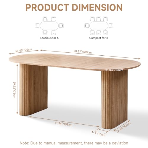 Valivestia Oval Dining Table, 70.8" Modern Wood Kitchen Table for 4-6 People with Sturdy Legs, for Dining Room Kitchen, Natural Color Valivestia