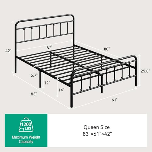 Novilla Metal Bed Frame Queen Size - Modern Minimalist Victorian Style with Headboard/Footboard, Heavy-Duty Steel Slats/Underbed Storage/No Box Spring Needed/Easy Assembly/Noise Free/Black Novilla