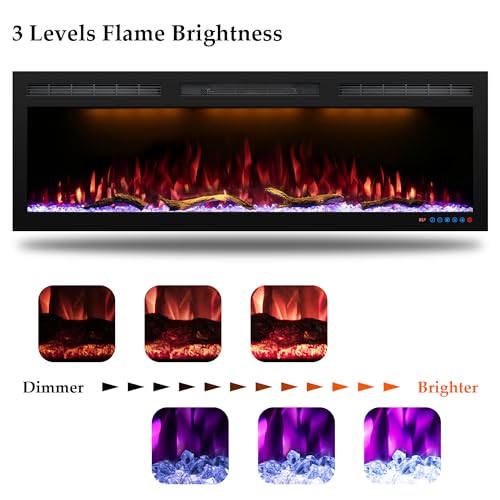 Dreamflame 50" Smart Electric Fireplace, WiFi-Enabled Control via Alexa& App, Recessed and Wall Mounted Fireplace Heater with Realistic Crackling Sound, Logs& Crystals,1500W, Black Dreamflame