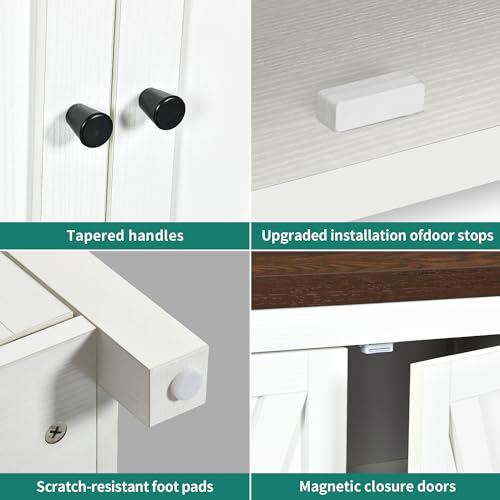 YITAHOME Farmhouse Sideboard Buffet Cabinet with Storage with 4 Doors, 55'' Large Kitchen Storage Cabinet, Wood Coffee Bar Cabinet with Adjustable Shelf for Kitchen, Living Room, White YITAHOME