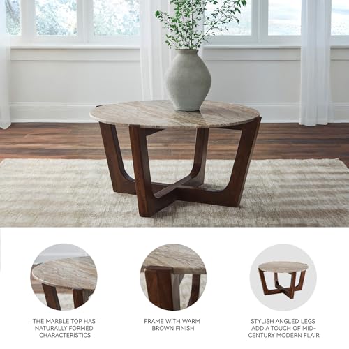 Signature Design by Ashley Tanidore Casual Solid Mango Wood Coffee Table with Marble Top, Dark Brown & Beige Signature Design by Ashley