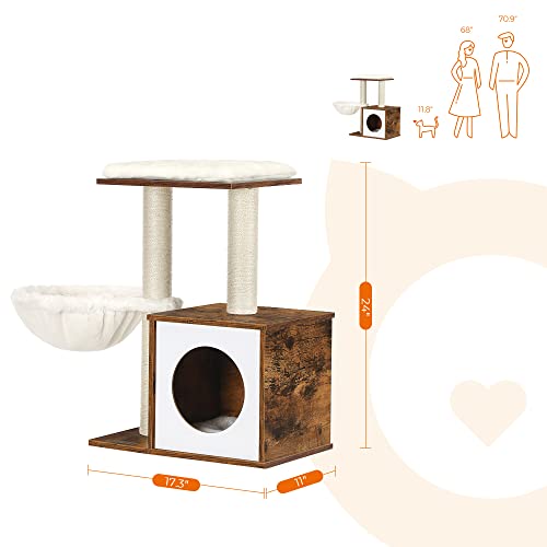 FEANDREA WoodyWonders Small Cat Tree for Kittens, Modern Cat Tower for Indoor Cats, Cat Condo with Scratching Posts, Removable Washable Cushions, Rustic Brown UPCT122X01 Feandrea