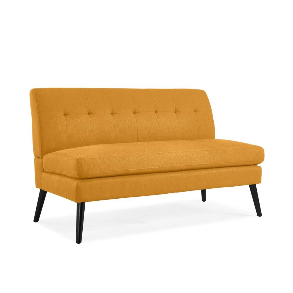 Handy Living Armless Loveseat in Mustard Yellow Linen with Espresso Legs Handy Living