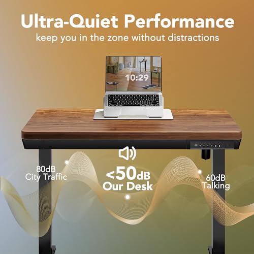 HUANUO Electric Standing Desk with Drawers, 40 x 24 Inch Electric Adjustable Height Desk, Quick Install One-Piece Tabletop with USB Charging Ports, Sit to Stand Up Desk for Home Office, Black Walnut HUANUO