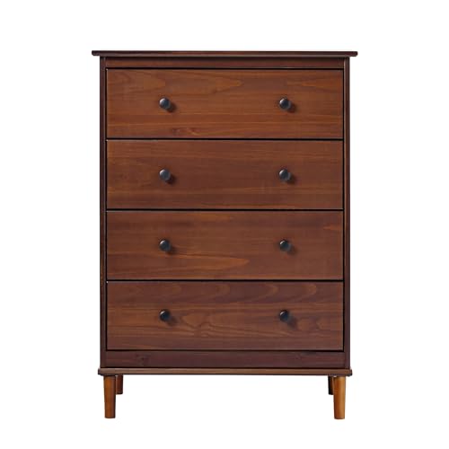 Walker Edison Modern Tall 4 Solid Wood Dresser Bedroom Storage Drawer Organizer Closet Hallway, 40 Inch, Walnut-T Walker Edison