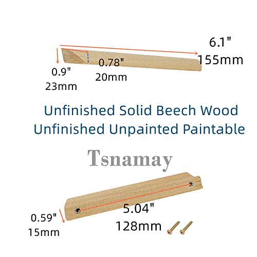 Tsnamay 10Pcs Unfinished Wood Solid Furniture Pulls Handles,Unfinished Unpainted Paintable Wooden Handles Cupboard Closet Drawer Handle Pull,Length Tsnamay