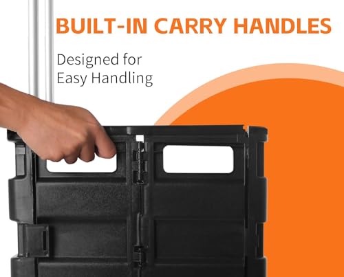 MaxWorks 50830 Collapsible Black Rolling Folding Dolly Cart for Teachers - Multi-Functional Teacher Dolly with Extra Storage, Durable Wheels, and Easy-to-Fold Design for Classroom, Office, Shopping MaxWorks