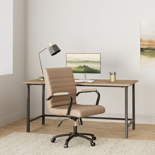 Realspace® Modern Comfort Winsley Bonded Leather Mid-Back Manager Office Chair, Brown/Black, BIFMA Compliant Realspace