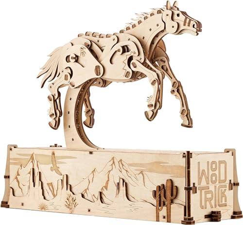 Wood Trick Mustang 3D Wooden Puzzles for Adults and Kids to Build - Mechanical Movement - Engineering DIY Project 3D Puzzles for Adults Model Kits Wood Trick