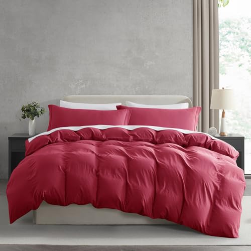 Hearth & Harbor Full Duvet Cover Set - Full Soft Prewashed Burgundy Red Duvet Cover, 3 Piece Set with Zipper Closure, 1 Duvet Cover 80x90 inches and 2 Pillow Shams Hearth & Harbor