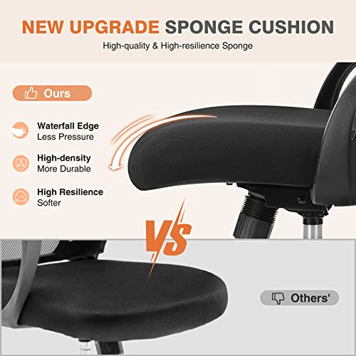 Sweetcrispy Office Computer Desk Chair, Ergonomic Mid-Back Mesh Rolling Work Swivel Task Chairs with Wheels, Comfortable Lumbar Support, Comfy Flip-up Arms for Home, Bedroom, Study, Student, Black Sweetcrispy