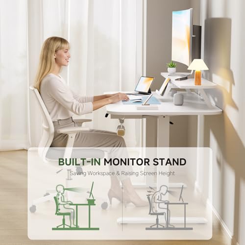 GTPLAYER Electric Standing Desk with Drawers, 48 x 24 Inches Height Adjustable Computer Desk with Monitor Stand, Laptop Stand, Sit Stand up Desk with Memory Preset for Home, Office, White GTPLAYER