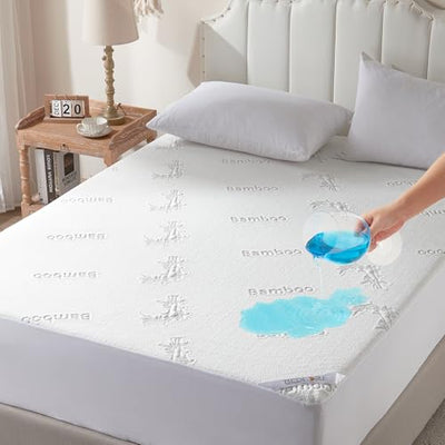 BEDLORE Full Size Waterproof Mattress Protector Viscose Derived from Bamboo, Soft Mattress Cover Fitted with Deep Pocket 6"-15", Breathable Noiseless Mattress Pad, Machine Washable(White)