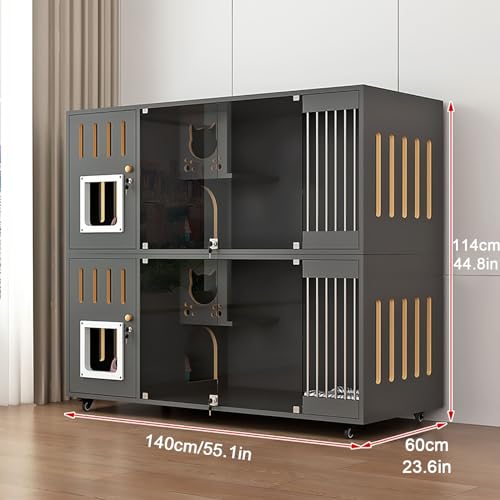 Double-Layer Cat Cabinet, Cat Cage, All Solid Wood Cat Villa, Ventilation on Both Sides, Large Platform, Easy to Maintain(Black,140x60x114cm) FLQYJJDP