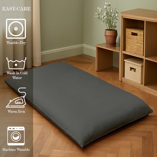 Twin XL Size Japanese Zippered Futon Covers - 100% Egyptian Cotton - Floor Mattress Cover for Traditional Japanese - Super Soft Couch Slipcovers Floor Mats Sofa Protector, Dark Grey Yarns of Cotton