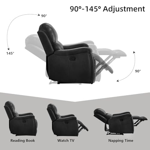 IOMOR Leather Recliner Chair, Manual Recliner Chair for Adults with Overstuffed Arms and Back, Single Sofa Recliner with Cup Holders for Living Room (1, Black)