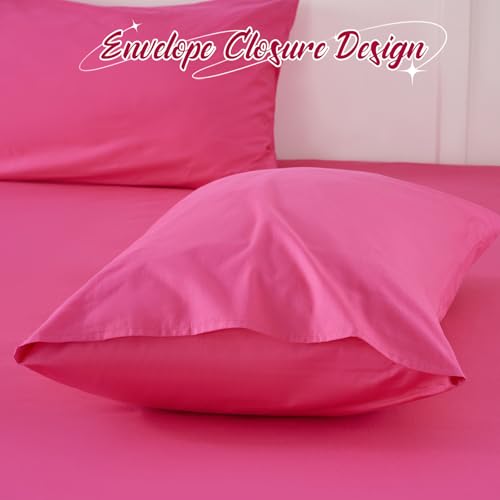 Homiest 3PCS Pure Cotton Fitted Sheet & Pillowcase Set, Queen Size, 400 Thread Count, Soft & Breathable, 15 Inch Deep Pocket, Luxury 5-Star Hotel Quality Cotton Sheets, Hot Pink Homiest