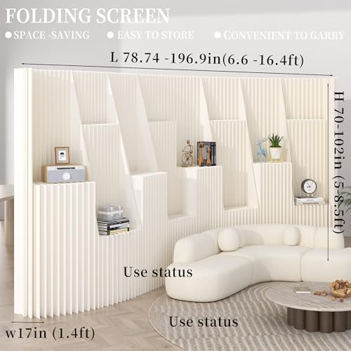 Paper Bookshelf Room Divider Portable Room Dividers and Folding Privacy Screens Displays for Room Separation for Room Separation Dorm Office Studio Exhibition Store 5.91ft H * 13.13ft L * 1.41ft W YTMPGM