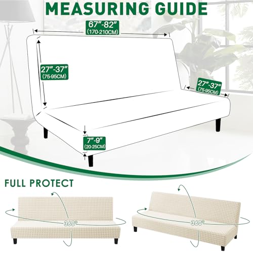 MAXIJIN Stretch Armless Futon Cover (67"-82") Jacquard Futon Couch Covers Full Queen Size Sofa Bed Slipcover Washable Mattress Furniture Protector with Elastic Bottom, Beige MAXIJIN