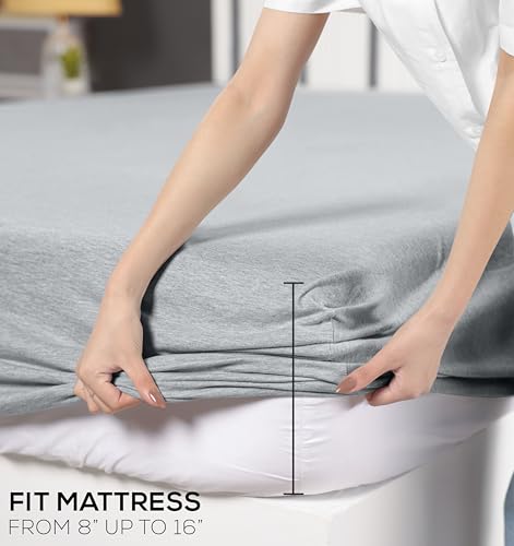 Utopia Bedding Queen Sheet Set - Jersey Knit Sheets 4 Piece – Cotton – Soft T-Shirt Stretchy Sheets (Heather Light Grey) Utopia Bedding