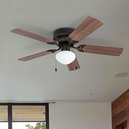 Prominence Home Alvina, 42 Inch Traditional Flush Mount Indoor LED Ceiling Fan with Light, Pull Chain, Dual Finish Blades, Reversible Motor - 50860-01 (Bronze) Prominence Home