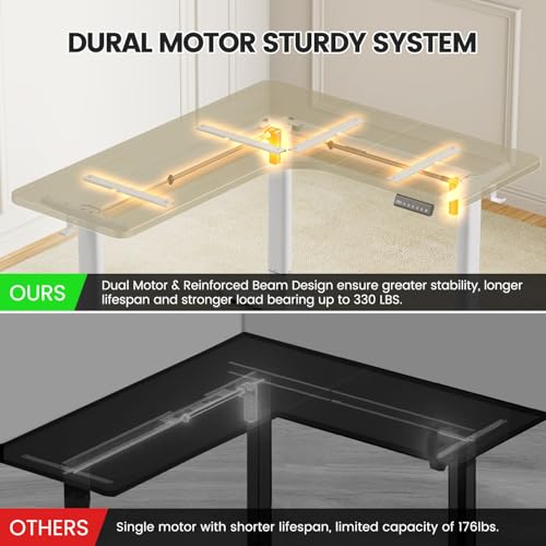Flycity Electric L Shaped Standing Desk Adjustable Height, 63" x 55" Corner Stand Up Table, Home Office Desk, Dual Motor Sit Stand Desk, Computer Desk with 3 Memory Preset & Lock, Maple Flycity