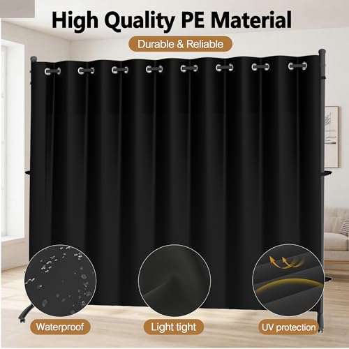 Phonjoroo Room Divider, Curtain Privacy Screen with 360°Lockable Wheels 6FT Portable Room Divider Panel Freestanding Partition Divider Screen for Separator Wall Divider Bedroom Office (Black) Phonjoroo