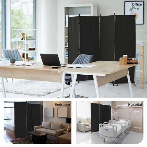 Room Divider, 4 Panel Folding Privacy Screen, 88” Portable Separating with 3 Metal Feet, Partition Room Dividers, Lightweight Freestanding Wall Divider Screen for Office Bedroom Hospital(Black) Phonjoroo
