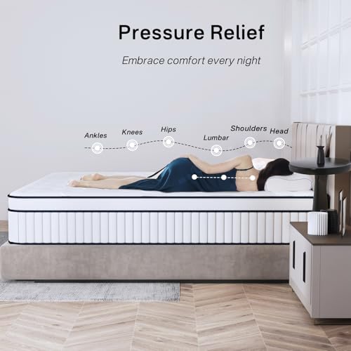 Queen Size Mattresses, 14 Inch Queen Mattress in a Box, Medium Firm Hybrid Mattress with Pocket Springs, Pressure & Pain Relief, Strong Edge Support, Ultimate Motion Isolation SUAYEA