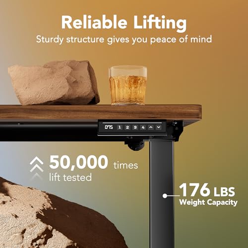 HUANUO 71 x 30 inch Electric Standing Desk Adjustable Height, 4 Memory Height Settings, Sit Stand Up Desk for Home Office & Computer Workstation, Black Walnut HUANUO