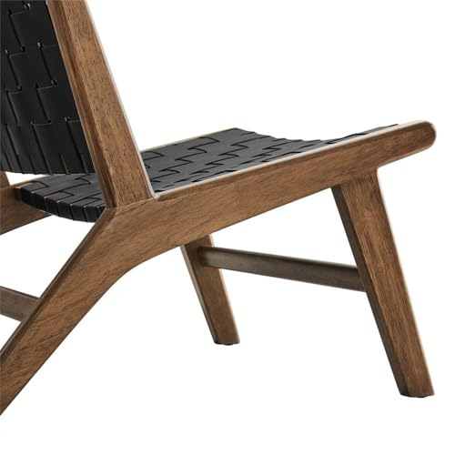 Modway Saoirse Faux Leather Wood Accent Lounge Chair in Walnut Black Modway