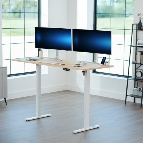 VIVO Electric 71 x 30 in Standing Desk, Memory Height Adjustment, 1B Series, Holds 220 lbs, Light Wood Top White Frame, DESK-KIT-1W7C VIVO