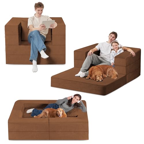 Cansunna Futon Sofa Bed with Pillow, 3-in-1 Sleeper Sofa Bed with Removable Cover, Convertible Floor Sofa Bed, No Assembly Boneless Couch for Living Room, Bedroom Cansunna