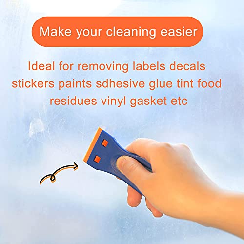 4 Pcs Plastic Razor Blade Scraper and 100 Pcs Blades, Remove Label Decal Tool, Forwithout Scratches Plastic Razor Blade Scraper, Adhesive Remover for Stickers, Gaskets and Paints on Window Car Glass kwbgjq