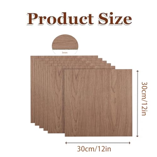 6Pcs 12 x 12 x 1/16 Inch Walnut Plywood Sheets Unfinished Plywood Sheet for Arts and Crafts, Painting, Pyrography, Wood Engraving, Wood Burning, Laser, Architectural Models ACXFOND