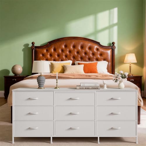 GAOMON 63" Entertainment Center & 9-Drawer Dresser — Wide TV Stand for 55-70 Inch TVs with Fabric Drawers, Large Storage Cabinet for Bedroom or Living Room, Metal Frame & Durable Particle Board Top GAOMON