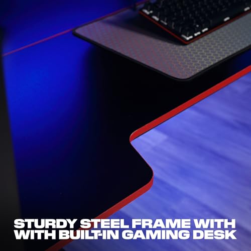 X Rocker BattleBunk Twin Size Gaming Bunk Bed, Durable Metal Frame with Built-in Gaming Desk and Shelving, Black and Red X Rocker