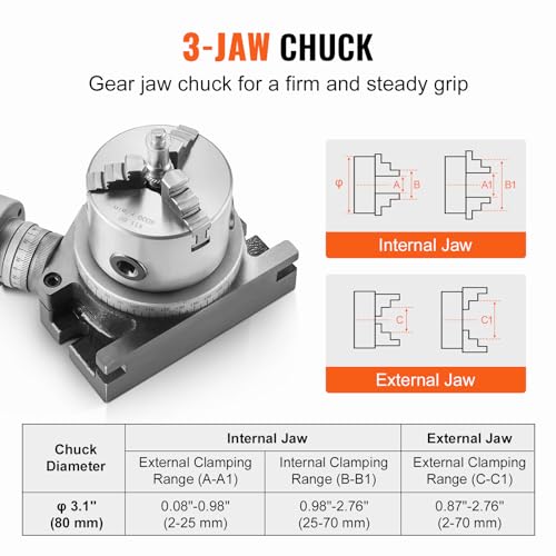 VEVOR Rotary Table for Milling Machines, 4''/ 100 mm, Horizontal Vertical Model Precision Milling Rotary Table, with 3.1''/80 mm 3-Jaw Chuck M10 T-Bolts Nuts, for Milling Engineering Indexing Tools VEVOR