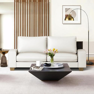 Valthie Faux Leather Couch, Mid Century Modern Comfy Loveseat Sofa with Wide Arm, Side Pockets, Solid Wooden Frame for Office, Living Room and Bedroom, 2 Seater (White, 71.25 Inches)