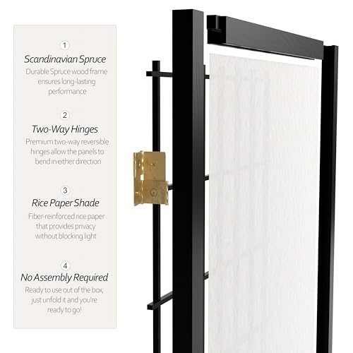 Red Lantern 7 ft. Tall Window Pane Shoji Screen - Black - 5 Panels Red Lantern