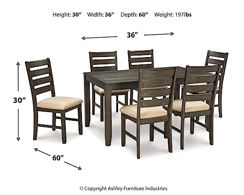 Signature Design by Ashley Rokane 20" Dining Room Table Set with 6 Upholstered Chairs, Brown Signature Design by Ashley