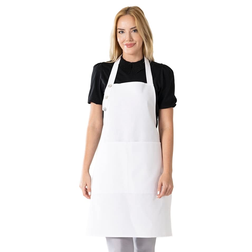 TOSHE Kitchen Apron Waterdrop Resistant Cotton Apron with adjustable Aprons for Women with Pockets 10 Color option Cooking White Apron(White) TOSHE