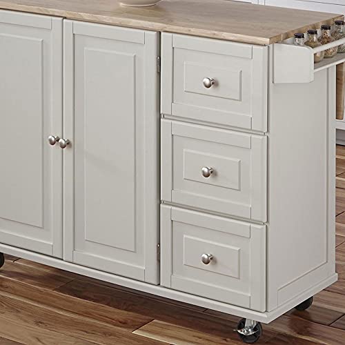 Homestyles Mobile Kitchen Island Cart with Wood Drop Leaf Breakfast Bar, Off White,Soft White, 54 Inch Width homestyles