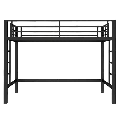 Metal Twin XL Size Loft Bed,Heavy Duty Loft Bed Frame Twin XL Size with 2 Ladders and Full Length Guardrails for Kids, Teens, Adults, Noise-Reducing,Space-Saving,Black Bellemave