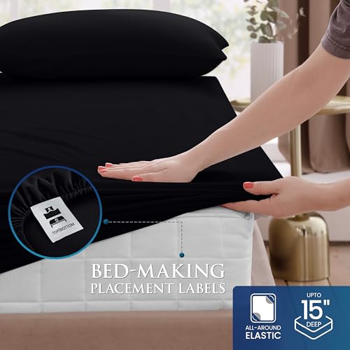 Utopia Bedding Twin Size 3 Piece Sheet Set - Brushed Microfiber - Soft Bed Sheets for Twin Size Bed Set - Includes 1 Fitted, 1 Flat, & 1 Pillow Case - Deep Pocket (Black) Utopia Bedding